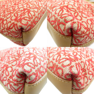 新品同様 ロエベ フラメンコ クラッチ ミニ A411FC2X24 アナグラムジャガード カーフ ゴールド金具 レッド ベージュ ショルダーバッグ 0009【中古】LOEWE