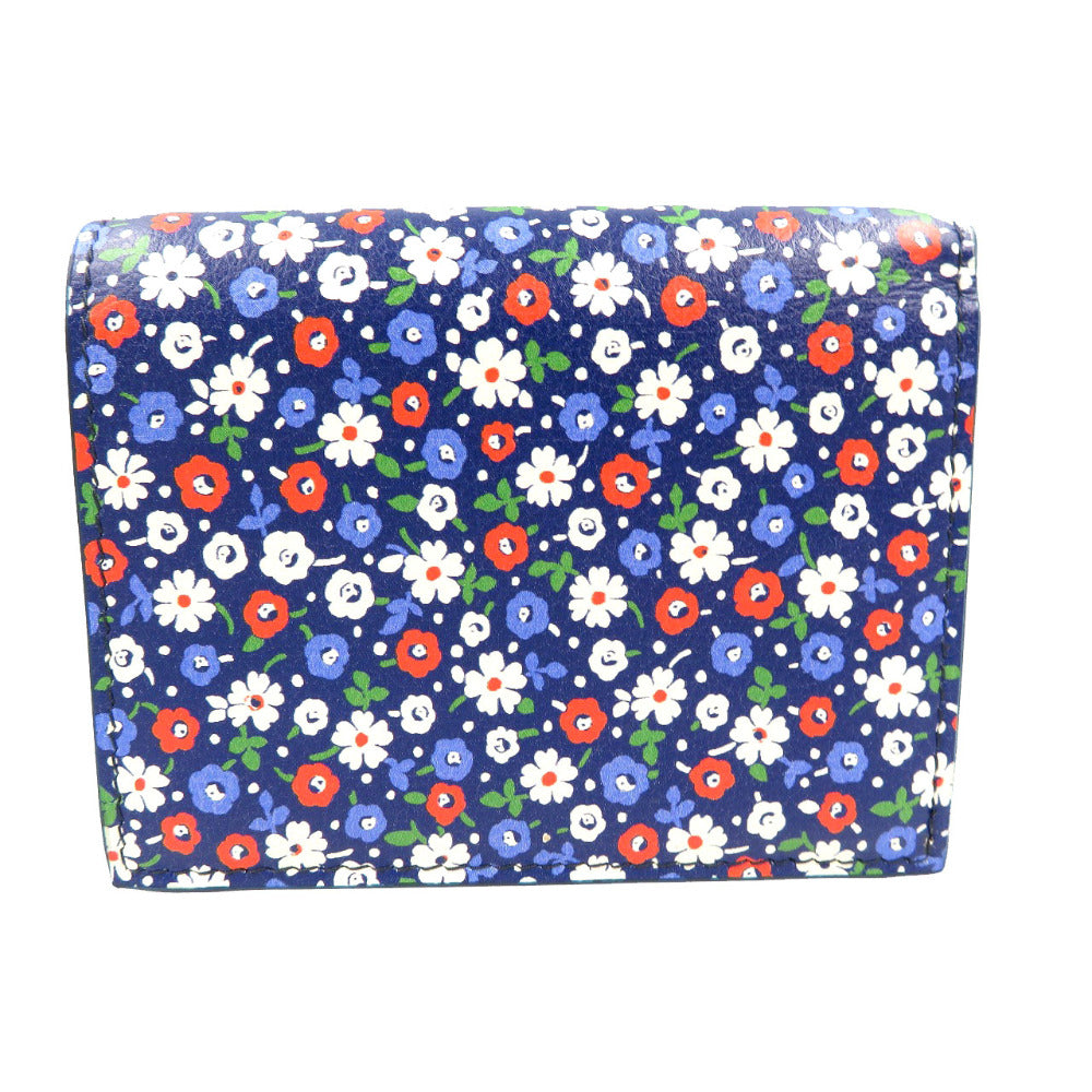 新品同様 ミュウミュウ 花柄 レザー ゴールド金具 ブルー マルチ 二つ折り財布 0011【中古】miumiu