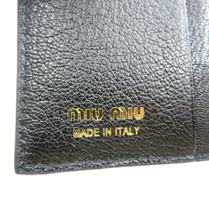 新品同様 ミュウミュウ ジャガード レザー クリスタル  ゴールド金具 ブラック ベージュ ブラウン 二つ折り財布 0012【中古】miumiu