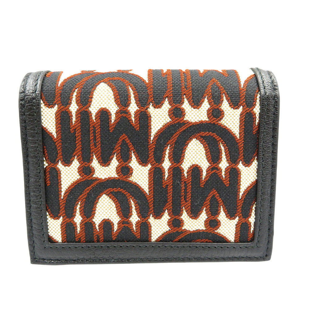 新品同様 ミュウミュウ ジャガード レザー クリスタル  ゴールド金具 ブラック ベージュ ブラウン 二つ折り財布 0012【中古】miumiu