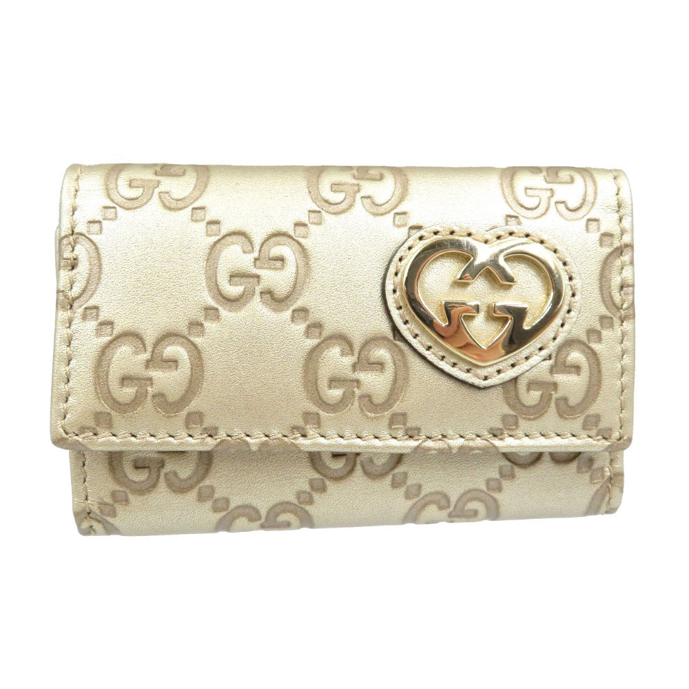美品 グッチ グッチシマ ラブリーハート 257217 シマレザー ゴールド金具 ゴールド 6連 キーケース 0014【中古】GUCCI
