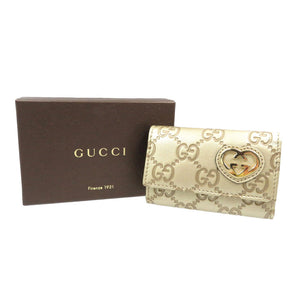 美品 グッチ グッチシマ ラブリーハート 257217 シマレザー ゴールド金具 ゴールド 6連 キーケース 0014【中古】GUCCI