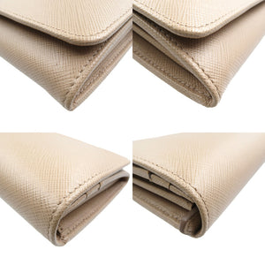 新品同様 プラダ サフィアーノ メタル 1MH132 レザー ゴールド金具 CIPRIA ベージュ 長財布 0016【中古】PRADA