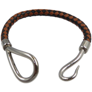 美品 エルメス ジャンボ ブレスレット メッシュ レザー メタル ブラウン ブラック シルバー ブレスレット 0019【中古】HERMES