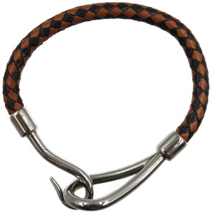 美品 エルメス ジャンボ ブレスレット メッシュ レザー メタル ブラウン ブラック シルバー ブレスレット 0019【中古】HERMES