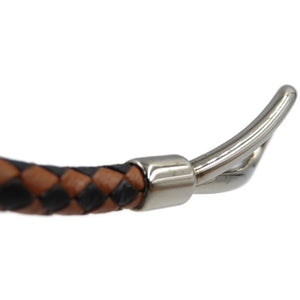 美品 エルメス ジャンボ ブレスレット メッシュ レザー メタル ブラウン ブラック シルバー ブレスレット 0019【中古】HERMES