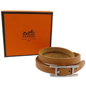 エルメス アピ3 □H レザー メタル ブラウン シルバー ブレスレット 0020【中古】HERMES