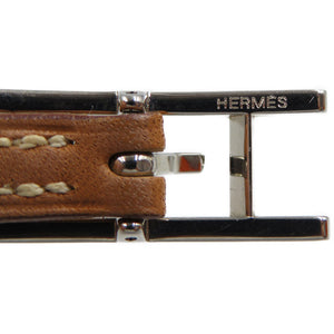 エルメス アピ3 □H レザー メタル ブラウン シルバー ブレスレット 0020【中古】HERMES
