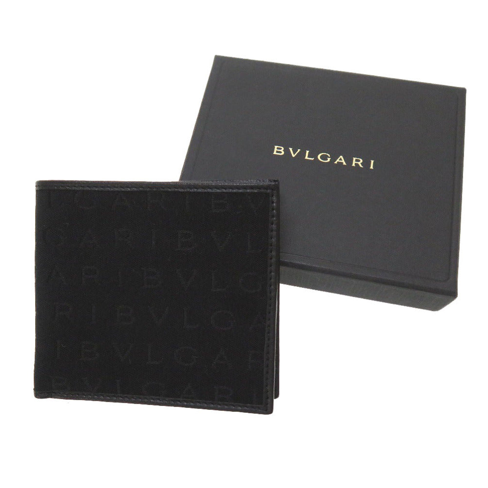 未使用 ブルガリ レッタレファブリック ロゴマニア キャンバス ブラック 二つ折り財布 財布 黒 0021 【中古】 BVLGARI