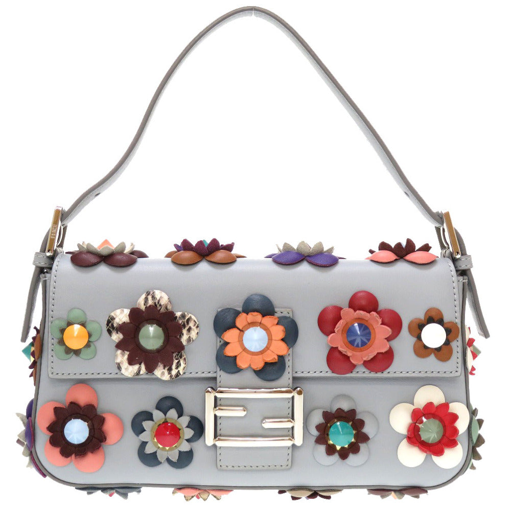 フェンディ マンマバケット フラワー 8BR600 ハンドバッグ レザー/レザー ブルー 0033 【中古】 FENDI