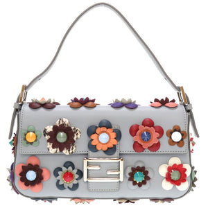フェンディ マンマバケット フラワー 8BR600 ハンドバッグ レザー/レザー ブルー 0033 【中古】 FENDI
