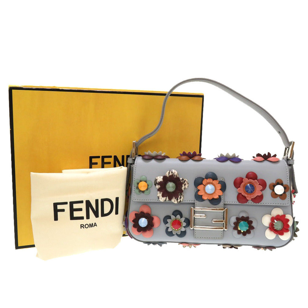 フェンディ マンマバケット フラワー 8BR600 ハンドバッグ レザー/レザー ブルー 0033 【中古】 FENDI