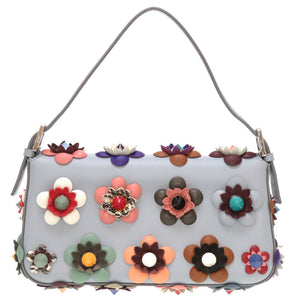 フェンディ マンマバケット フラワー 8BR600 ハンドバッグ レザー/レザー ブルー 0033 【中古】 FENDI