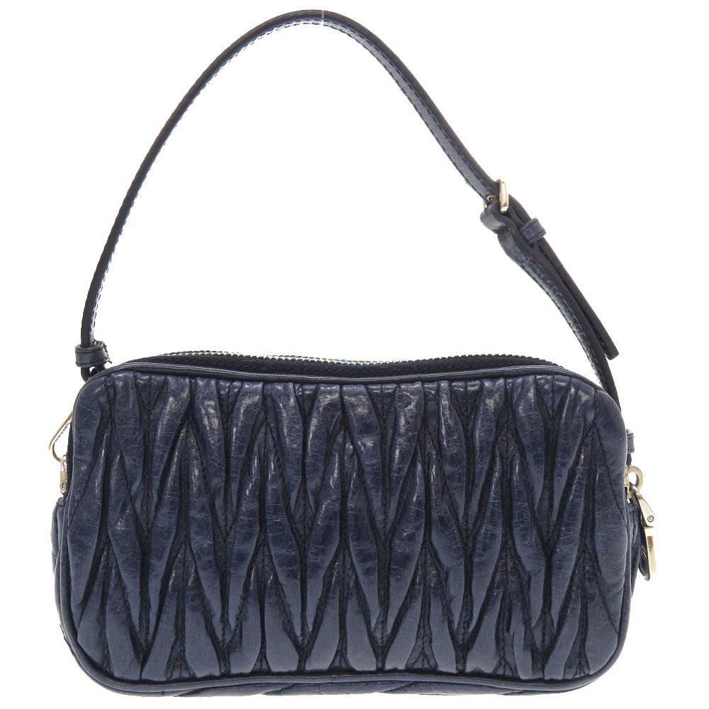 新品同様 ミュウミュウ マテラッセ レザー ネイビー ハンドバッグ バッグ ポーチ 紺 0026 【中古】 MIUMIU