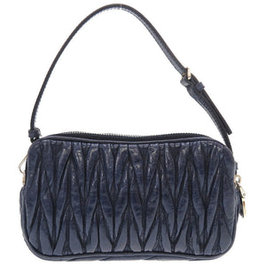 新品同様 ミュウミュウ マテラッセ レザー ネイビー ハンドバッグ バッグ ポーチ 紺 0026 【中古】 MIUMIU