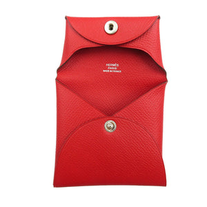 未使用 エルメス バスティア 2014年製 R刻印 ヴォーエプソン シルバー金具 ルージュガランス レッド コインケース 0034【中古】HERMES