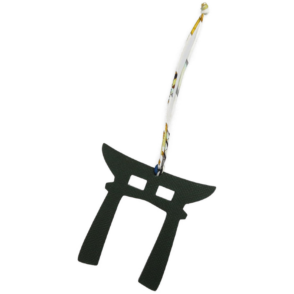 未使用 エルメス プティアッシュ 鳥居 ヴォーエプソン トゴ ブルー カーキ バッグチャーム 0037【中古】HERMES