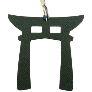 未使用 エルメス プティアッシュ 鳥居 ヴォーエプソン トゴ ブルー カーキ バッグチャーム 0037【中古】HERMES