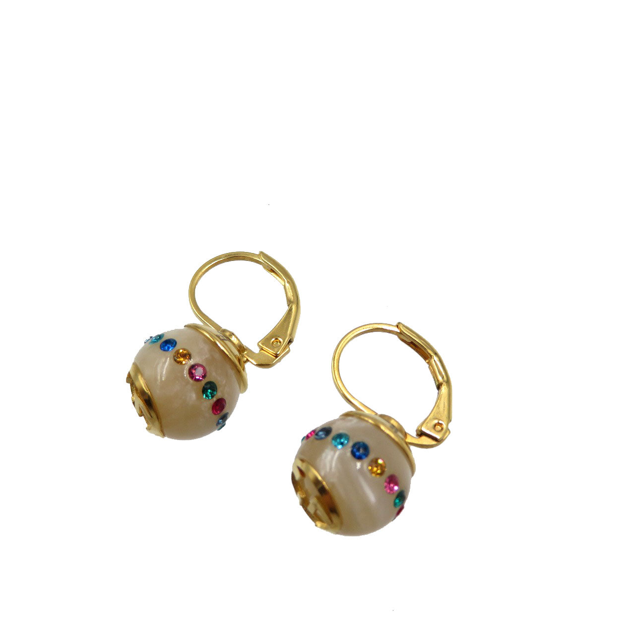 新品同様 グッチ メタル ラインストーン ゴールド ホワイト ピアス 0041【中古】GUCCI