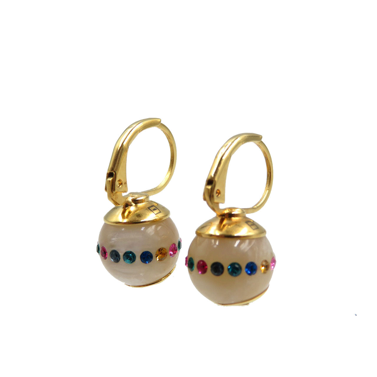 新品同様 グッチ メタル ラインストーン ゴールド ホワイト ピアス 0041【中古】GUCCI