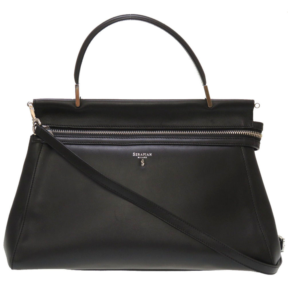 美品 セラピアン レザー ブラック 2WAY ハンドバッグ バッグ 黒 0046 【中古】 serapian