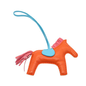 美品 エルメス ロデオチャームMM アニューミロ オレンジポピー ローズアザレ ブルーサンシール バッグチャーム キーホルダー 0058【中古】HERMES