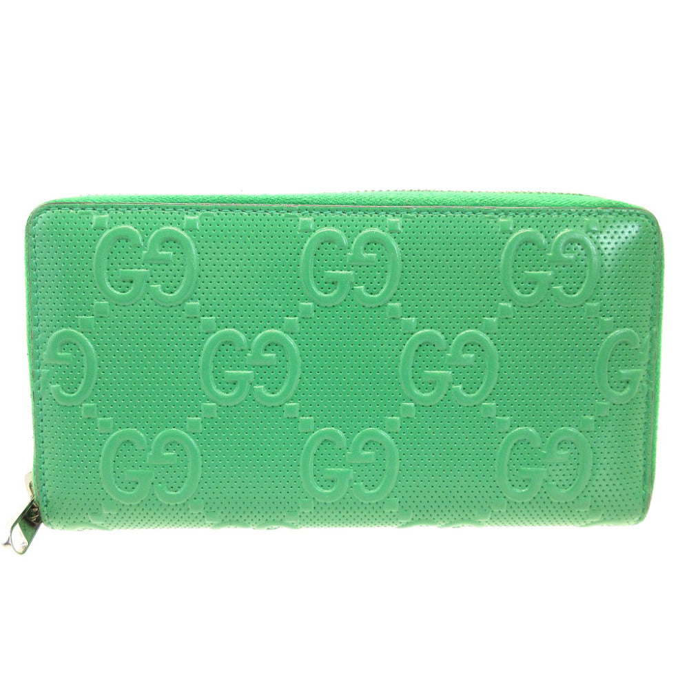 未使用 グッチ 625558 GGエンボスレザー グリーン 緑 ラウンドファスナー長財布 財布 0060【中古】GUCCI
