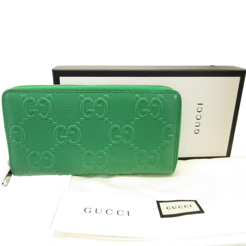 未使用 グッチ 625558 GGエンボスレザー グリーン 緑 ラウンドファスナー長財布 財布 0060【中古】GUCCI