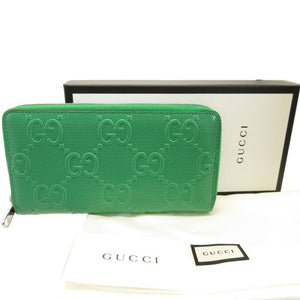 未使用 グッチ 625558 GGエンボスレザー グリーン 緑 ラウンドファスナー長財布 財布 0060【中古】GUCCI