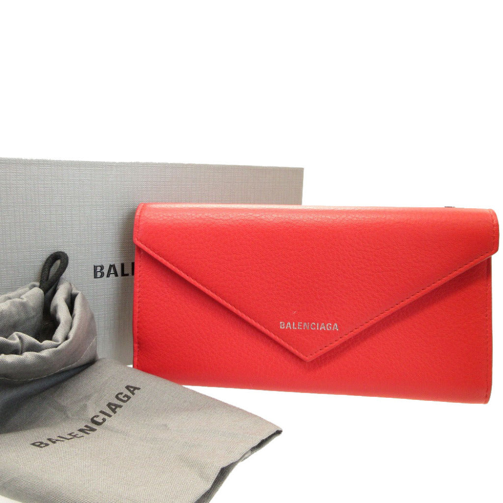 新品同様 バレンシアガ ペーパーウォレット 499207 レザー レッド 赤 2つ折り長財布 財布 0061【中古】BALENCIAGA