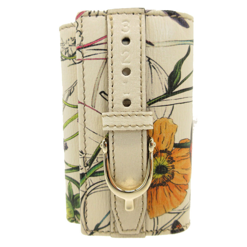 美品 グッチ 309759 フローラ プリント ベルト レザー ホワイト 白 6連 キーケース 0062【中古】GUCCI