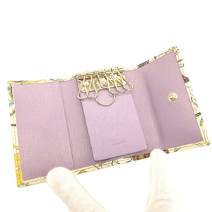 美品 グッチ 309759 フローラ プリント ベルト レザー ホワイト 白 6連 キーケース 0062【中古】GUCCI