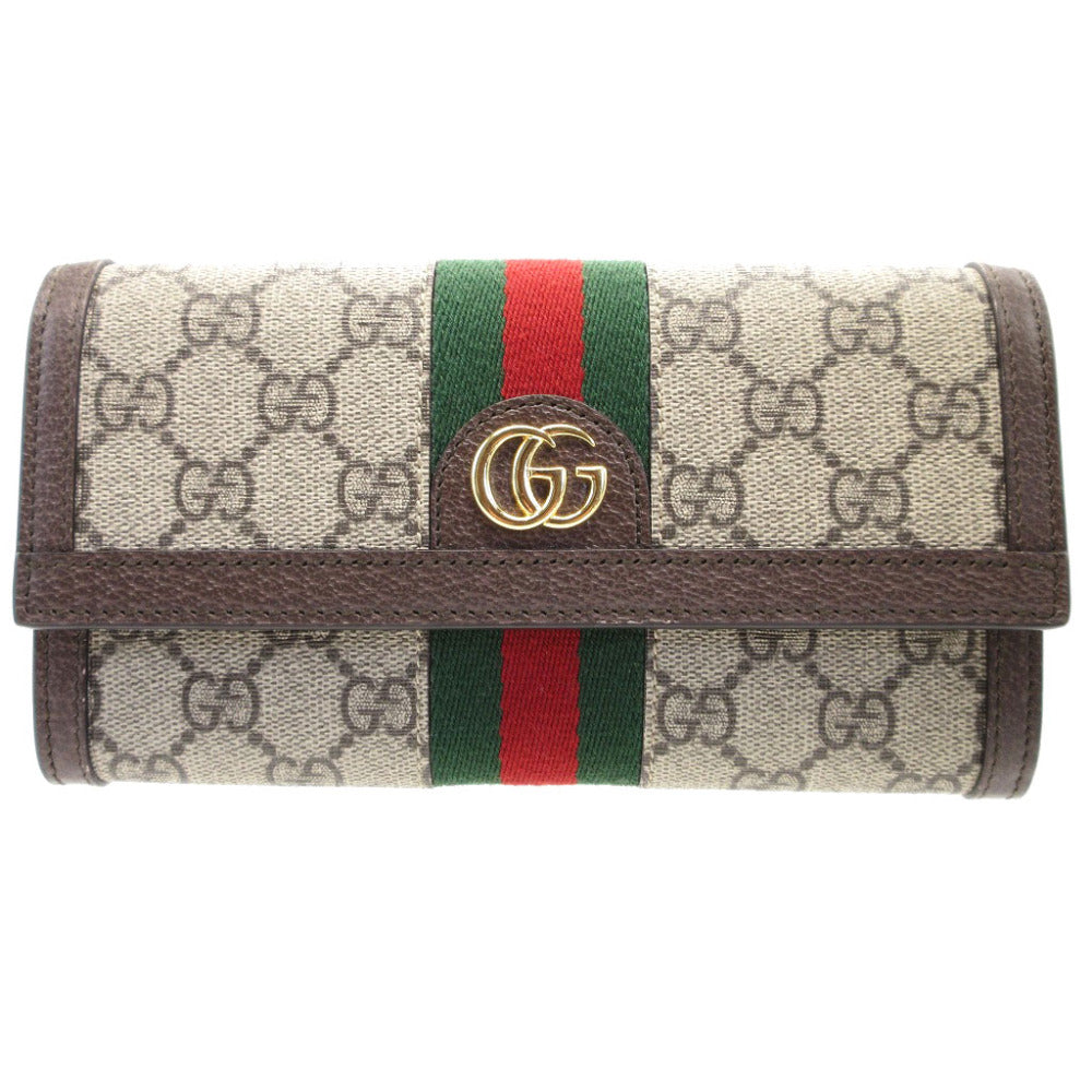 新品同様 グッチ シェリー GGマーモント 523153 コンチネンタルウォレット GGスプリーム レザー ベージュ ブラウン 茶 2つ折り長財布 財布 0064【中古】GUCCI