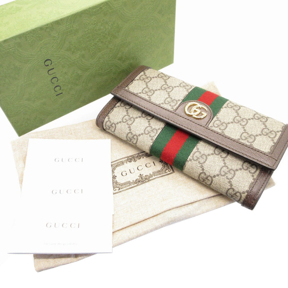 新品同様 グッチ シェリー GGマーモント 523153 コンチネンタルウォレット GGスプリーム レザー ベージュ ブラウン 茶 2つ折り長財布 財布 0064【中古】GUCCI