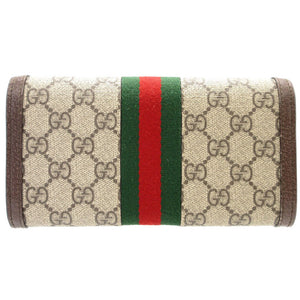 新品同様 グッチ シェリー GGマーモント 523153 コンチネンタルウォレット GGスプリーム レザー ベージュ ブラウン 茶 2つ折り長財布 財布 0064【中古】GUCCI