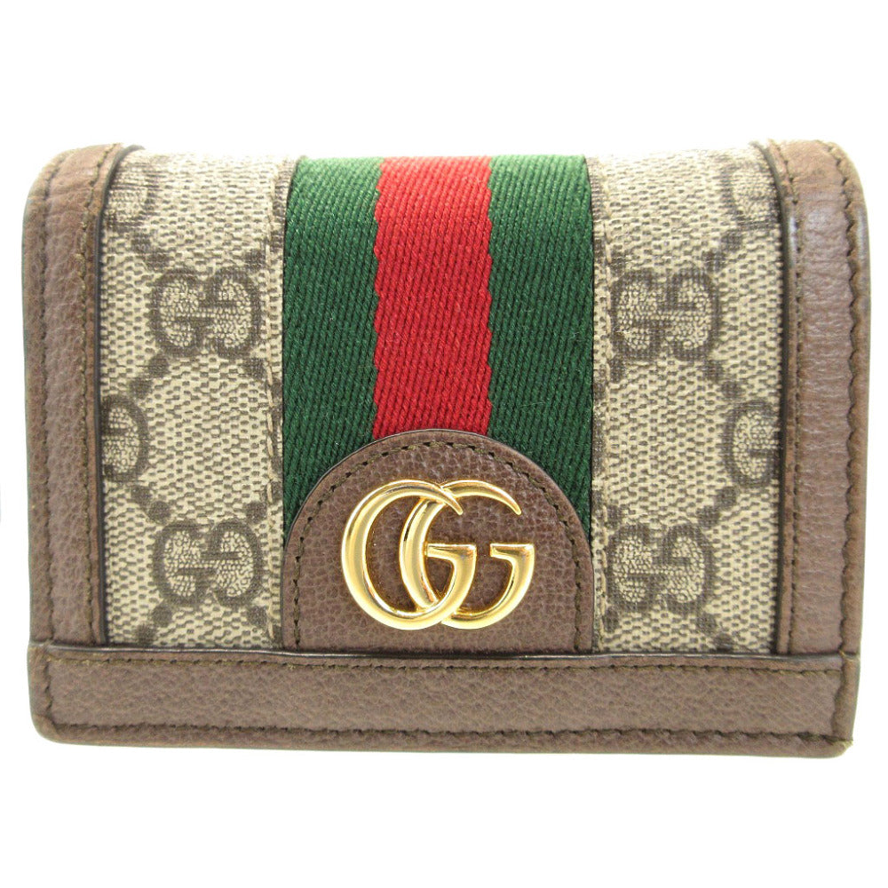 美品 グッチ 523155 オフィディア シェリー コンパクトウォレット GGスプリーム レザー ベージュ ブラウン 茶 財布 0065【中古】GUCCI
