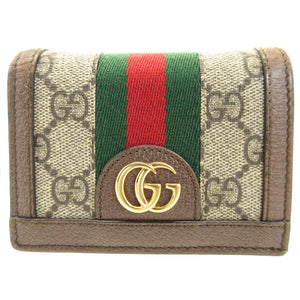 美品 グッチ 523155 オフィディア シェリー コンパクトウォレット GGスプリーム レザー ベージュ ブラウン 茶 財布 0065【中古】GUCCI