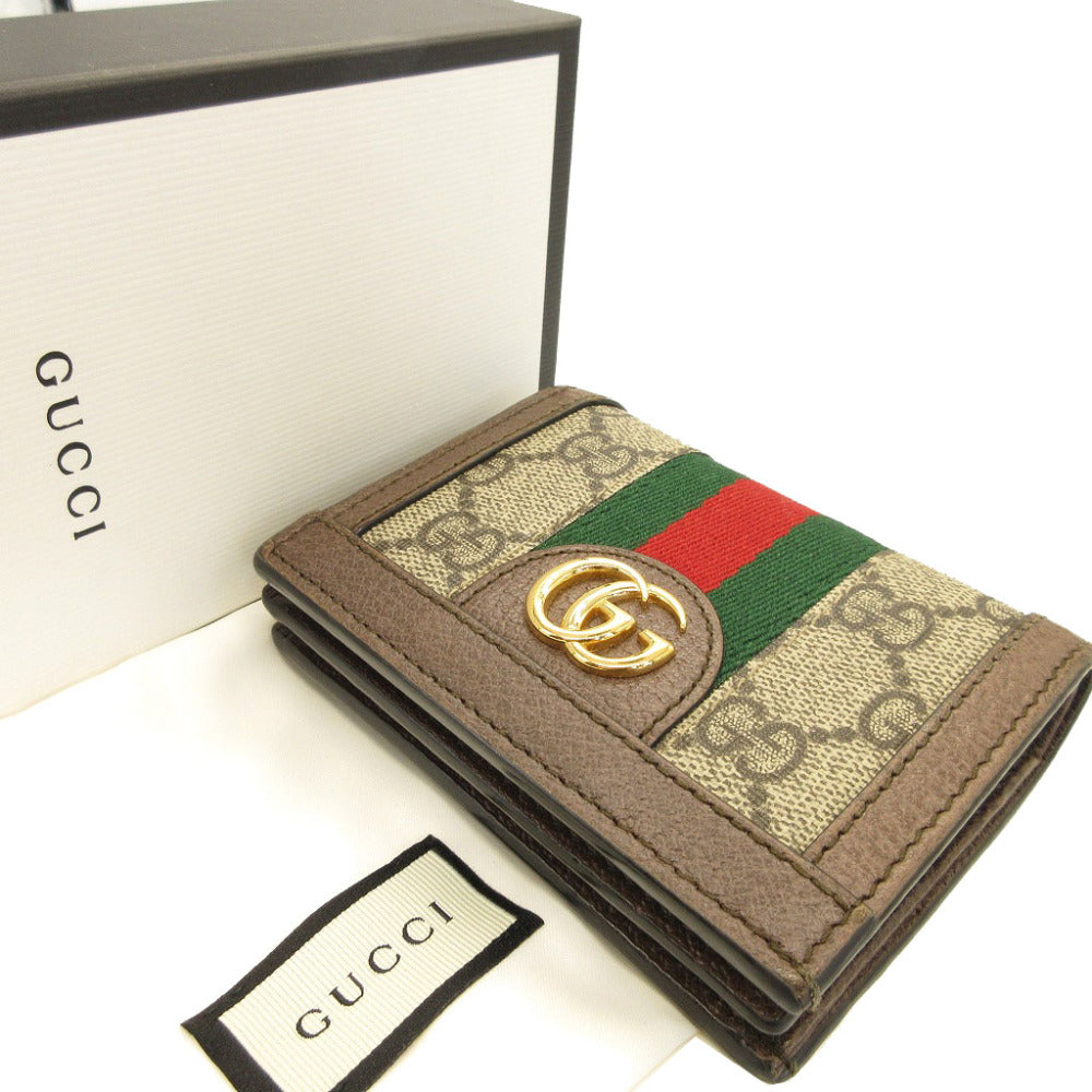 美品 グッチ 523155 オフィディア シェリー コンパクトウォレット GGスプリーム レザー ベージュ ブラウン 茶 財布 0065【中古】GUCCI