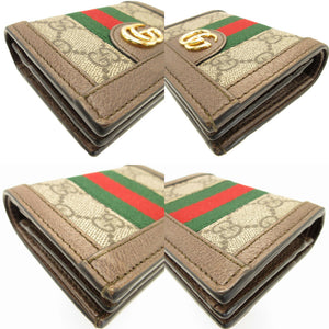 美品 グッチ 523155 オフィディア シェリー コンパクトウォレット GGスプリーム レザー ベージュ ブラウン 茶 財布 0065【中古】GUCCI