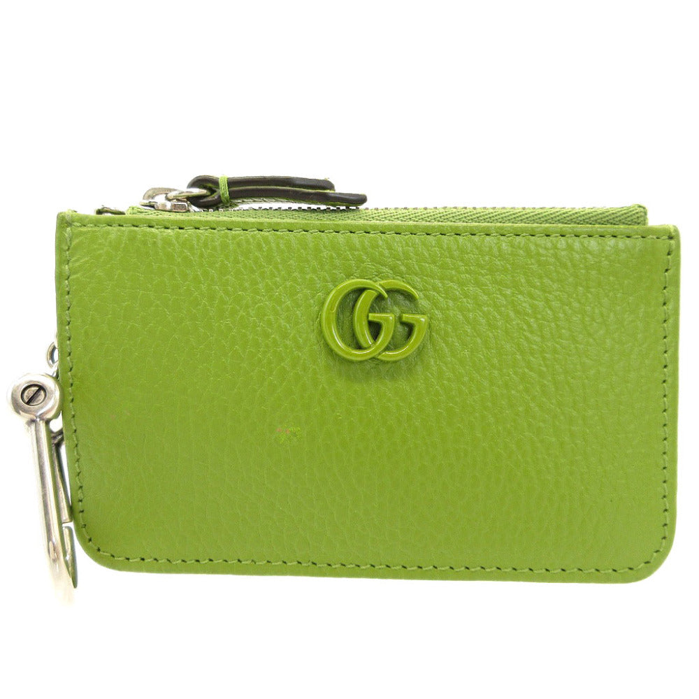 新品同様 グッチ 701070 GGマーモント レザー グリーン 緑 キーチェーン カードケース コインケース 財布 0067【中古】GUCCI