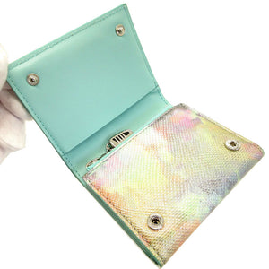 新品同様 ブルガリ セルペンティ コンパクトウォレット レザー ライトブルー 水色 3つ折り財布 財布 0069【中古】BVLGARI