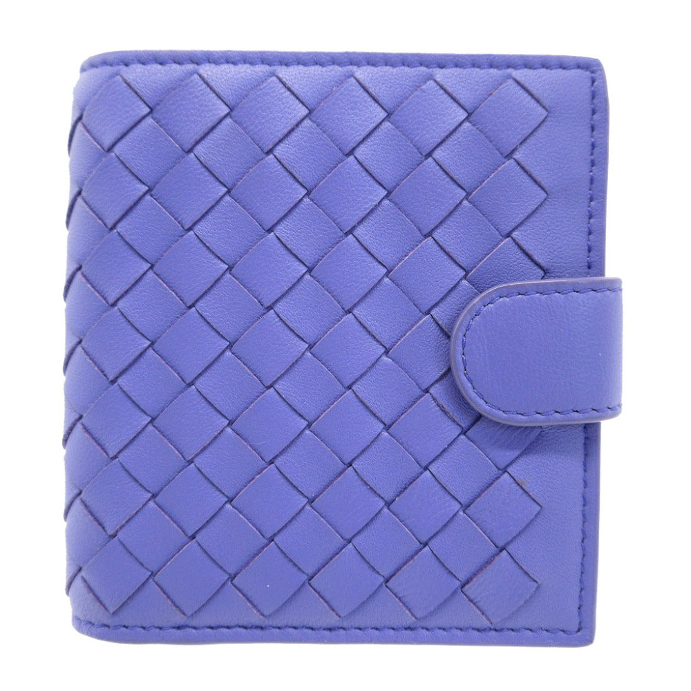 新品同様 ボッテガヴェネタ イントレチャート コンパクトウォレット レザー パープル 紫 2つ折り財布 財布 0070【中古】BOTTEGA VENETA