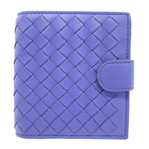 新品同様 ボッテガヴェネタ イントレチャート コンパクトウォレット レザー パープル 紫 2つ折り財布 財布 0070【中古】BOTTEGA VENETA