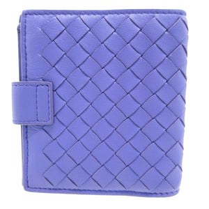新品同様 ボッテガヴェネタ イントレチャート コンパクトウォレット レザー パープル 紫 2つ折り財布 財布 0070【中古】BOTTEGA VENETA