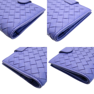 新品同様 ボッテガヴェネタ イントレチャート コンパクトウォレット レザー パープル 紫 2つ折り財布 財布 0070【中古】BOTTEGA VENETA