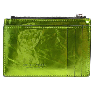 新品同様 ボッテガヴェネタ マキシイントレチャート レザー メタリックグリーン 緑 コインケース 財布 0071【中古】BOTTEGA VENETA