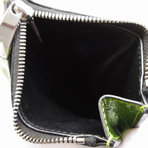 新品同様 ボッテガヴェネタ マキシイントレチャート レザー メタリックグリーン 緑 コインケース 財布 0071【中古】BOTTEGA VENETA