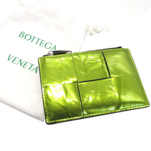 新品同様 ボッテガヴェネタ マキシイントレチャート レザー メタリックグリーン 緑 コインケース 財布 0071【中古】BOTTEGA VENETA