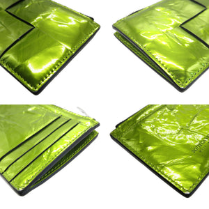 新品同様 ボッテガヴェネタ マキシイントレチャート レザー メタリックグリーン 緑 コインケース 財布 0071【中古】BOTTEGA VENETA