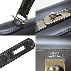 エルメス ケリー32 ボックスカーフ グラファイト シルバー金具 ハンドバッグ □E刻印 グレー 0106【中古】HERMES